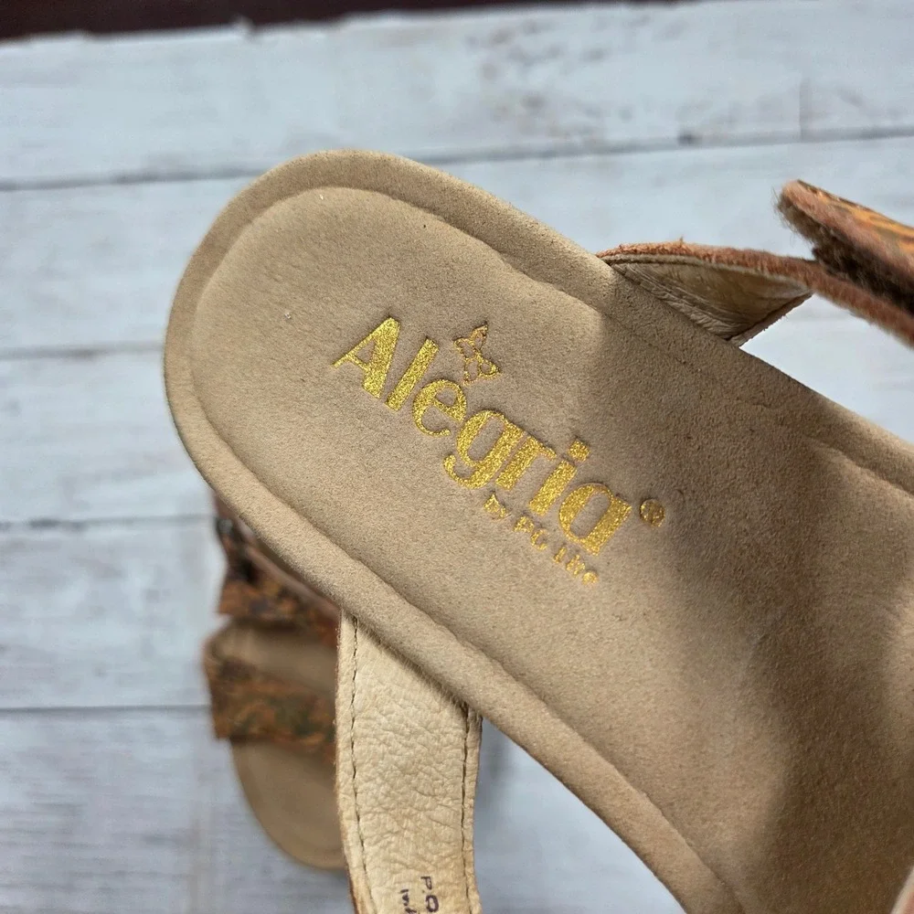 Alegria Wedge Sandal Women 37 Brown Floral Leather ROU-166 Boho Platform Strappy
